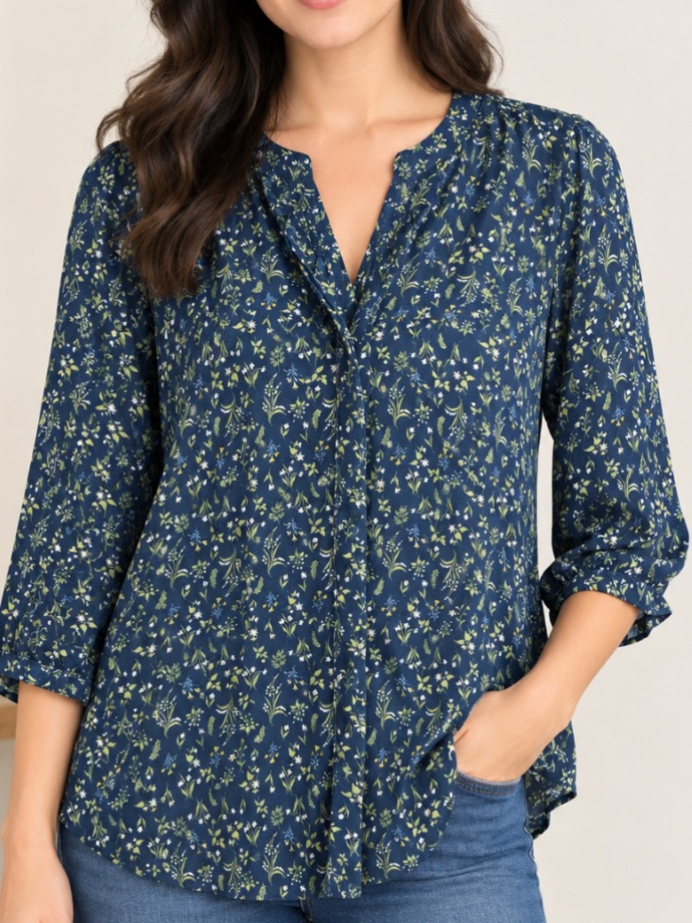 Lucky Brand Navy Floral Button-Front Blouse XXL